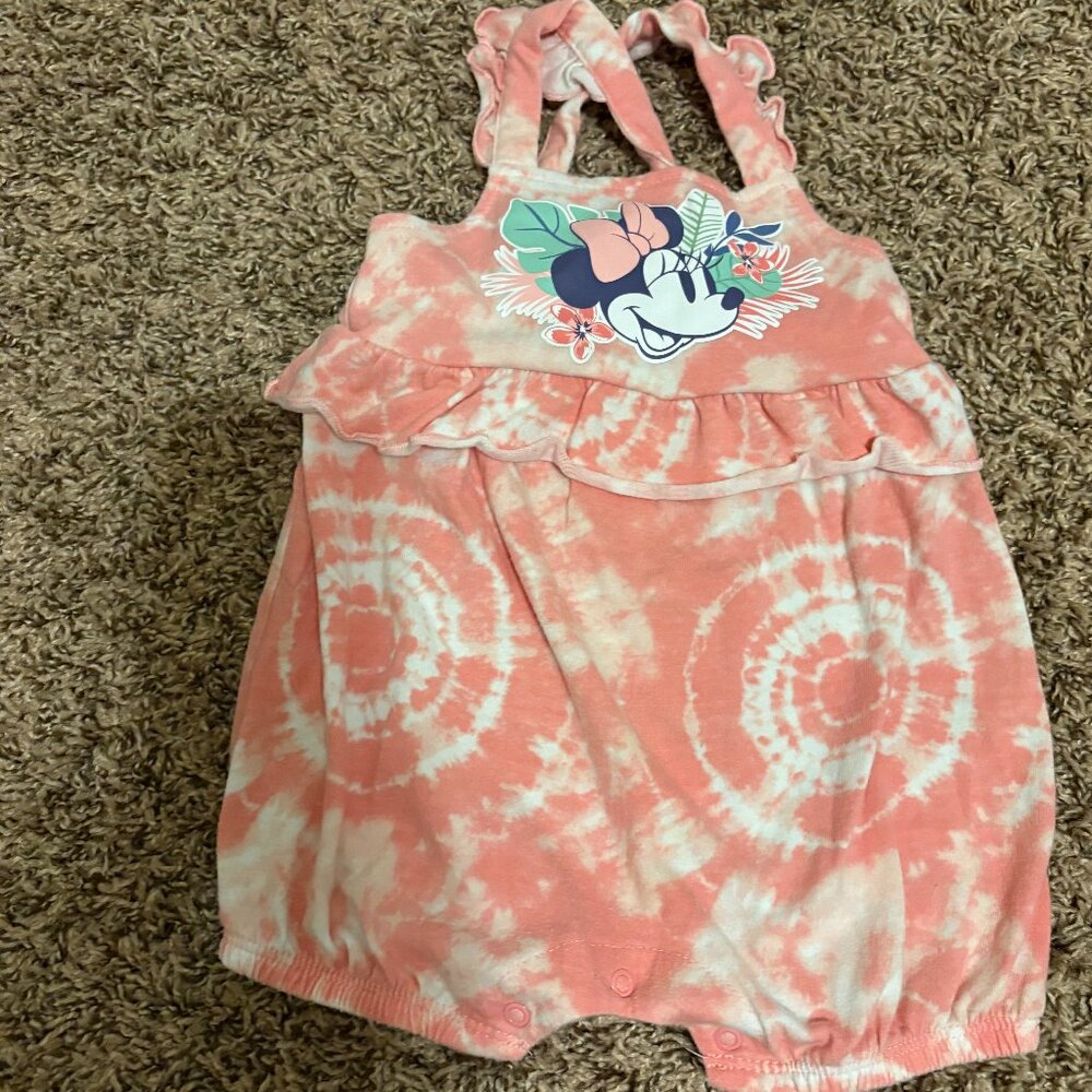 Disney Classic Minnie Mouse Romper 12 Months Tie Dye Pink White Sleeveless